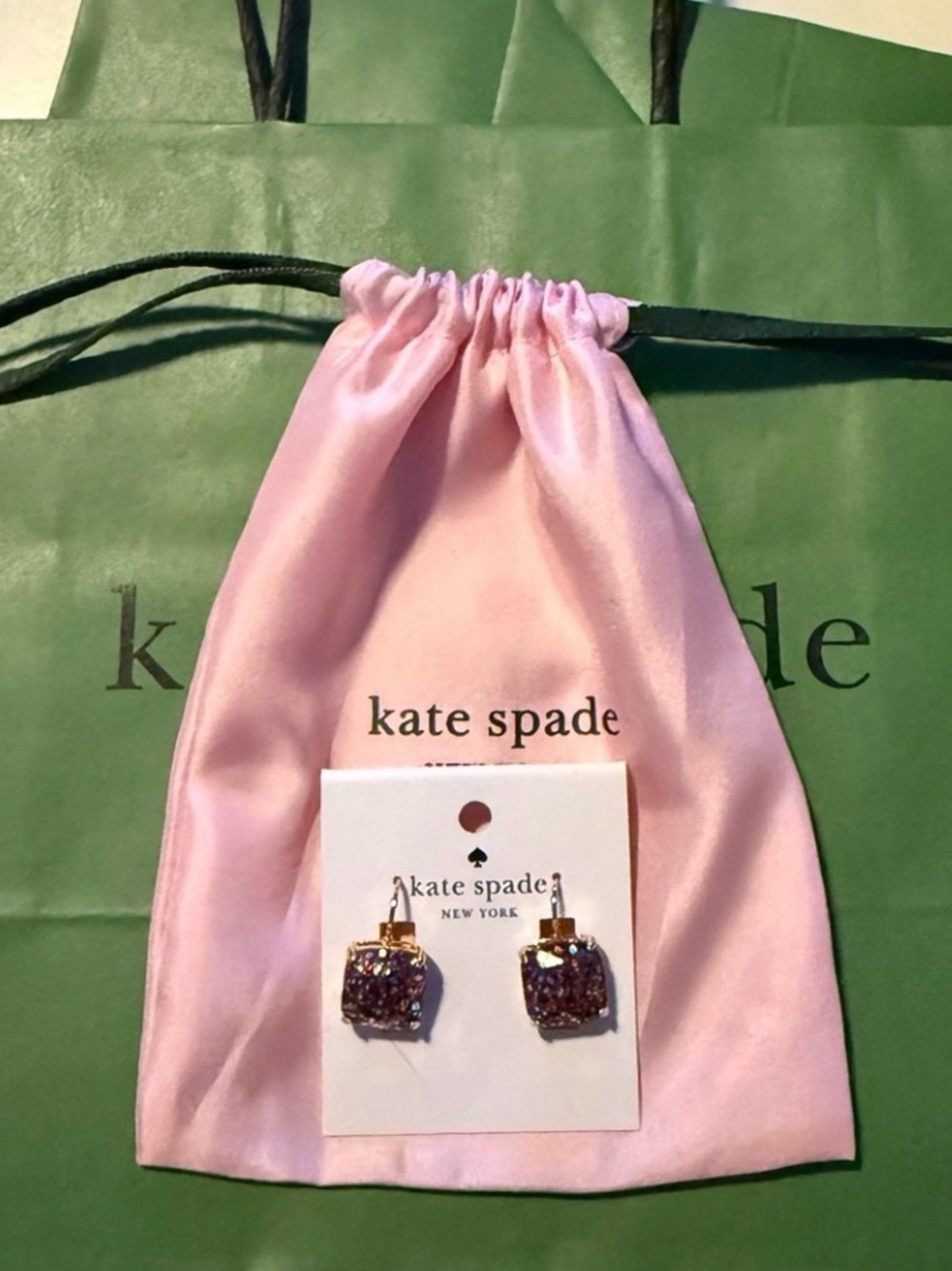 Kate Spade Gold Multi-Color Glitter Drop Earrings with Pink Pouch